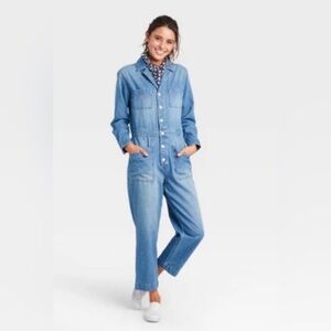 NWT- Women's Long Sleeve Collared Boilersuit - Universal Thread™ Indigo 14